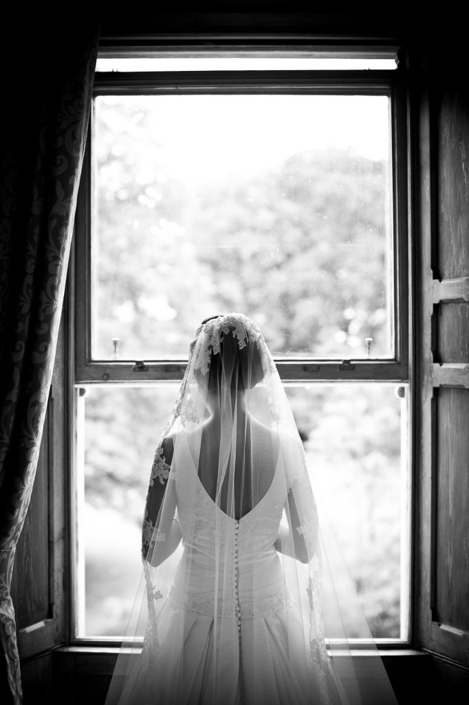 Black and white bridal portrait in Ireland