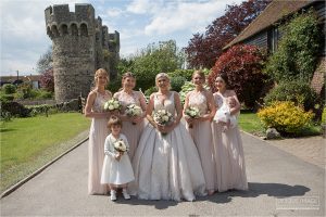 bride and bridemaids at cooling castle