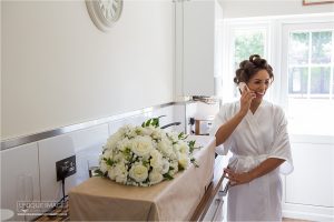 bride with her flower delivery