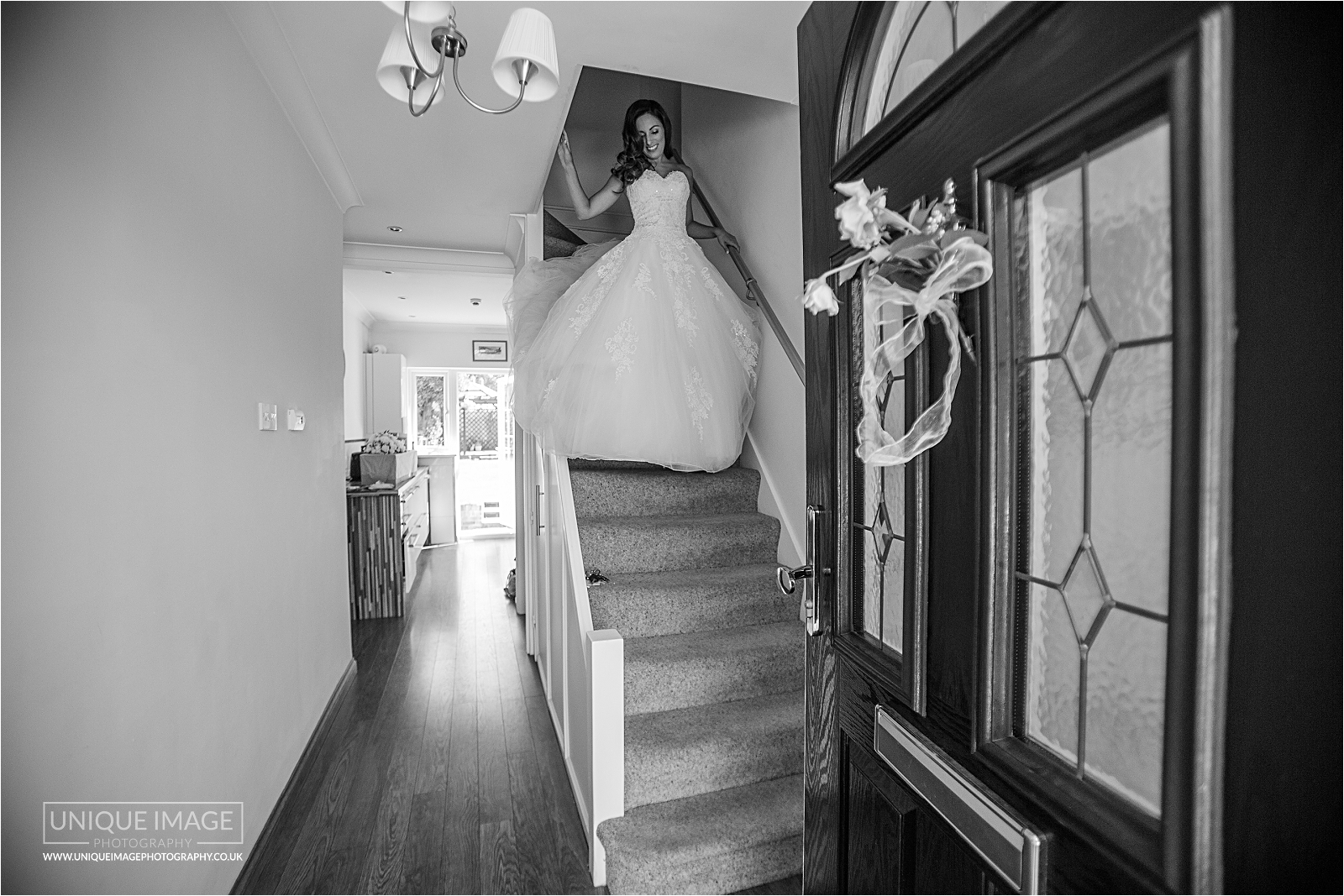 black and white shot of the beautiful bride