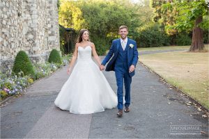 walking bride and groom