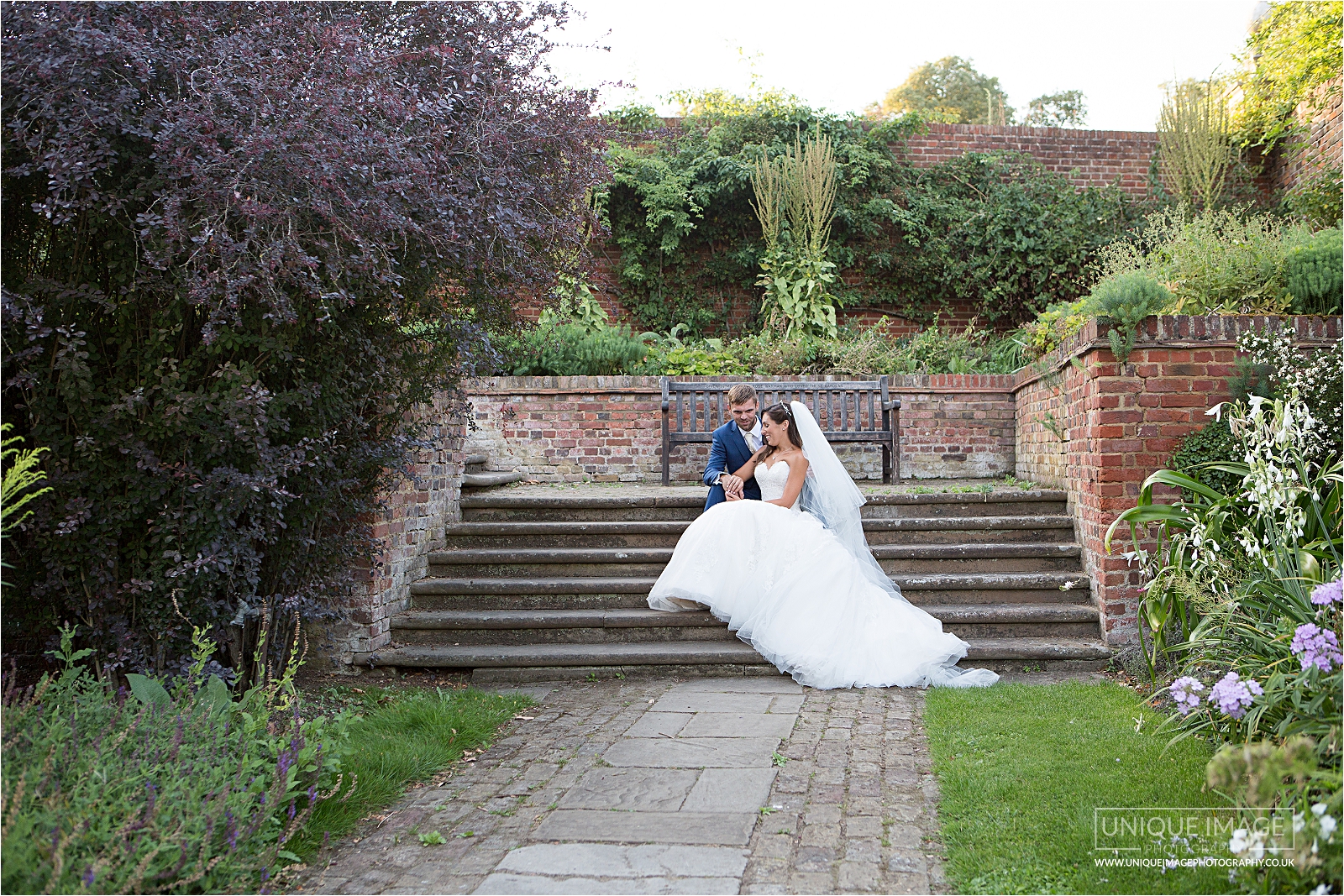 bride and groom at hall place