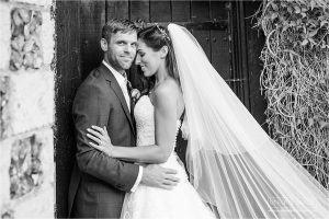 bride and groom in black and white