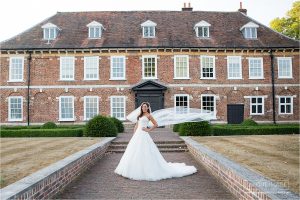 beautiful bride with flying veil