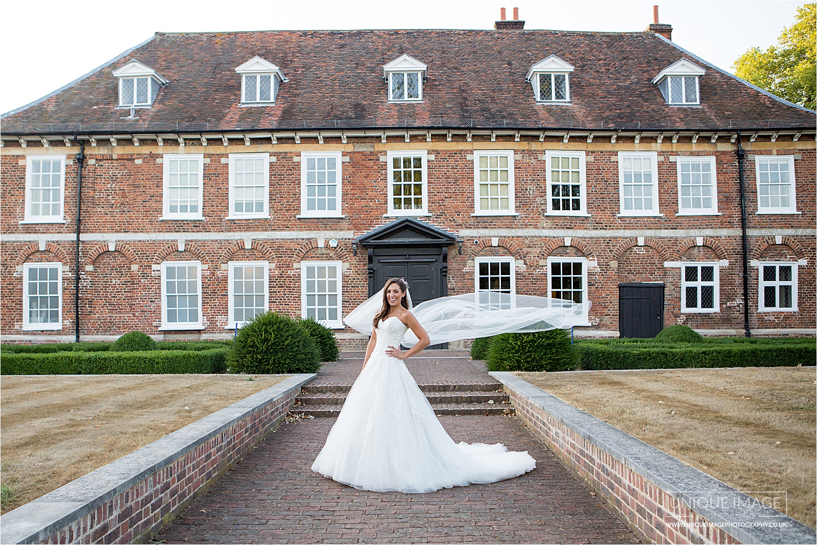 beautiful bride with flying veil