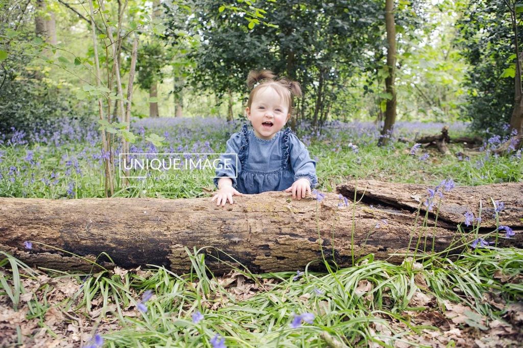 toddler within the bluebells